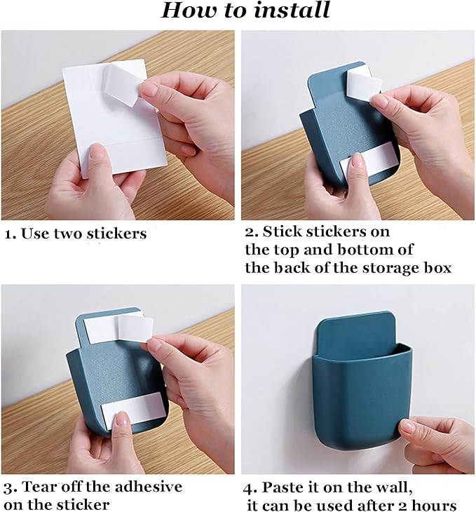 6Pcs Wall Mount Phone Holders Remote Control Holder Bedside No Drilling Sticker Storage Box Cell Phone Charger Stand Bracket for Home Kitchen Bedroom Bathroom Office (Blue Green Pink Red White Yellow)