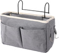 Bedside Storage Organizer, 11x4x7.5 Large Capacity Cotton and Linen Bedside Caddy with Pockets & Hooks, Hanging Storage Bag for Headboards/Bunk Bed, Caddy