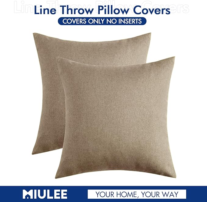 MIULEE Pack of 2 Decorative Outdoor Solid Waterproof Throw Pillow Covers Faux Linen Garden Farmhouse Cushion Cases for Patio Tent Balcony Couch Sofa 20x20 Inch Taupe Grey