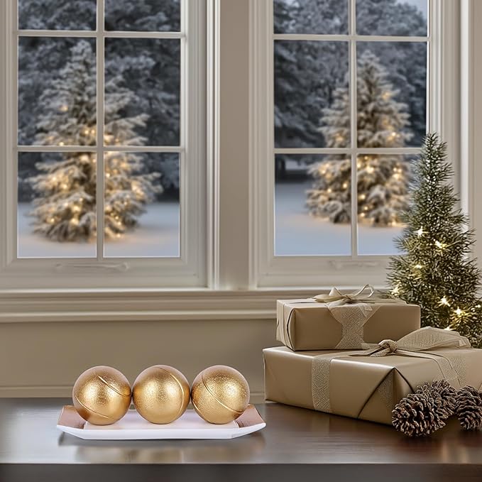 LCCCK Decorative Tray with Balls Set, White Gold Decor Orbs TV Stand, Coffee Table Centerpiece, Elegant Orbs Decorative Balls for Dining Kitchen Console Fireplace Decor Centro De Mesa De Comedor