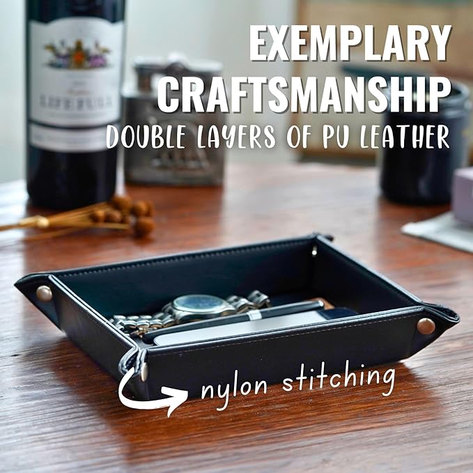 INNObeta PE Teacher Appreciation Gifts Valet Tray for Men, Desktop Storage Organizer PU Leather Bedside Tray Key Coin Holder