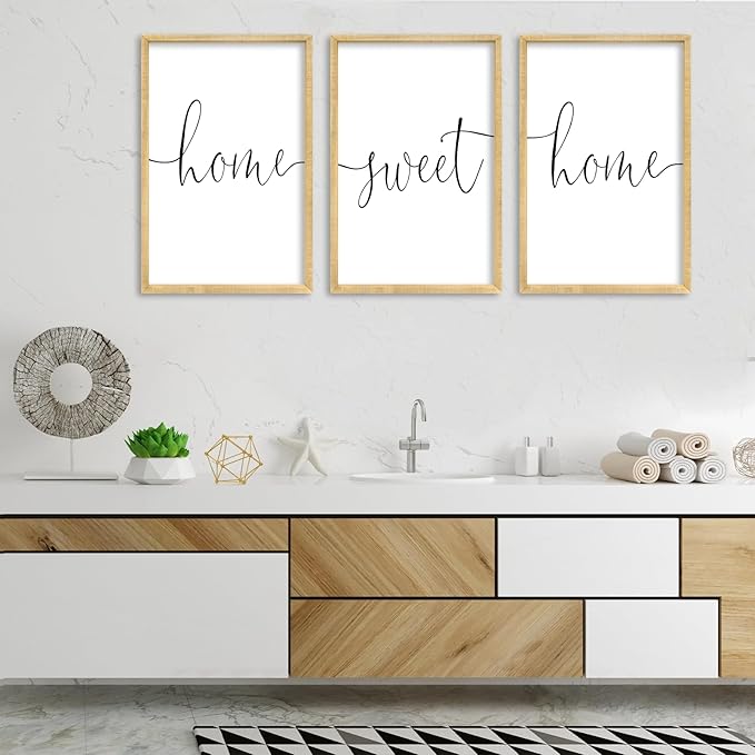 RLWangChao Home Sweet Home Sign Set of 3 Wall Art Decor 16"X11" Vintage Bedroom Above Bed Minimalist Modren Living Room Wooden Framed Warm And Cozy Family Wall Hanging Decoration (Wood)