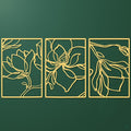 Taiyin 3 Panels Metal Flowers Wall Decor Modern Abstract Nature Floral Line Wall Sculpture Minimalist Decor Metal Home Hanging Wall Art for Home Bedroom Above Bed Wall Decor, 11.8 x 17 Inch (Gold)