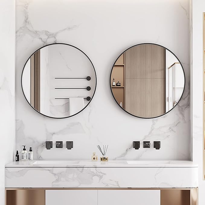 Itrue 36 Inch Black Round Mirror for Bathroom, HD Glass Circle Wall Mirror with Brushed Metal Anti-Rust Frame, Modern Decorative Mirror for Living Room, Bedroom, Entryway, Easy Install