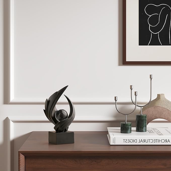 FJS Home Decor Modern Art Statue Decor, Coffee Table Bookshelf Shelf Decor Accents, Abstract Swirl-Shaped Sculpture Decorations for Dining Room Living Room Office (Black)