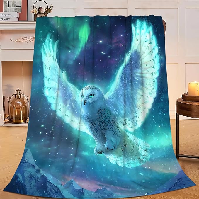 Snowy Owl Blanket for Girls Women Boys Men Adults Kids Soft Cozy Fleece Aurora Owls Bird Throw Blankets Gifts Warm Flannel Plush Lightweight Decor for Couch Bed Sofa 50"X40"