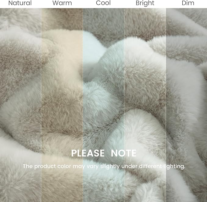 Cozy Bliss Faux Fur Throw Blanket for Couch, Cozy Soft Plush Thick Winter Blanket for Sofa Bedroom Living Room, 50 * 60 Inches Beige (Pack of 2)
