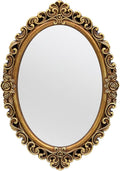 OIGUMR Small Oval Wall Mirror Resin Frame Size：15.7 x 11.2 inch.Vintage Hanging Mirrors for Bedroom Living-Room Dresser Decor Gold