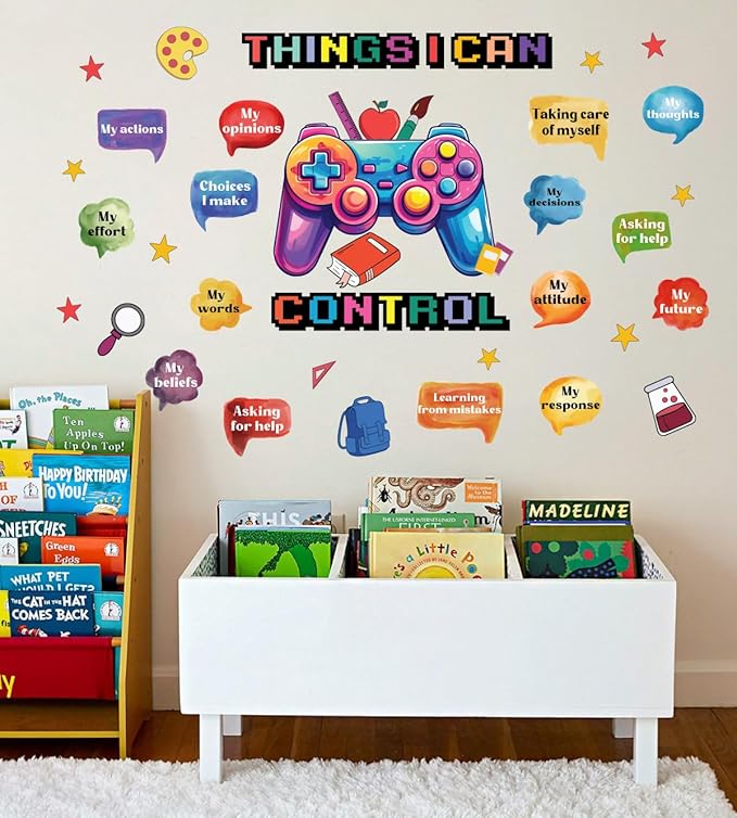 Things I Can Control Watercolor Game Wall Decal, Psychologically Inspirational Quote Vinyl Wall Sticker, Removable Gamer Self Affirmation Artwork for School Classroom Playroom Game Room Decor