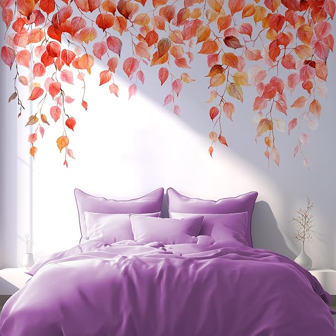 Autumn Leaves Wall Decals Peel and Stick, Large Leaves Vines Vinyl Wall Stickers, Removable Vine Home Decor Art for Bedroom Living Room Classroom Office