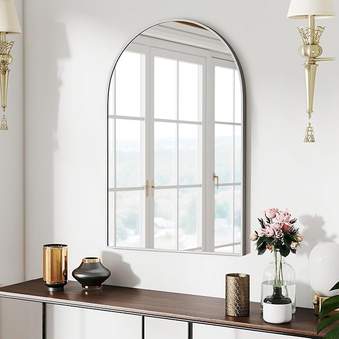 24x36 Arch Mirror Square Full Length Wall Mounted Hanging or Against Wall Metal Aluminum Alloy Frame Dressing Make-up Mirrors for Entryway Bedroom Bathroom Living Room 24 36 inch Silver