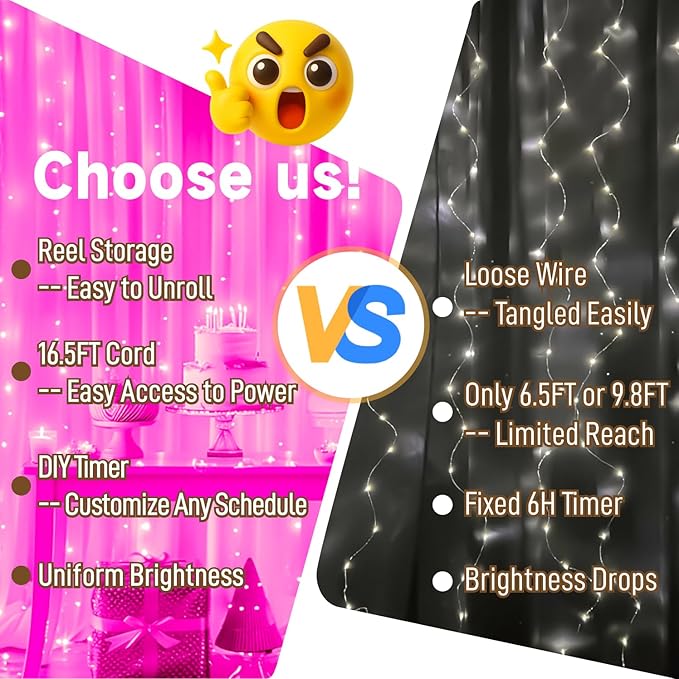 HXWEIYE 300LED Untangled Curtain Lights, 9.8x9.8Ft USB Fairy Twinkle String Lights with Remote and DIY Timer, 8 Modes Window Wall Hanging Light for Bedroom Dorm Backdrop Room Decor, Pink