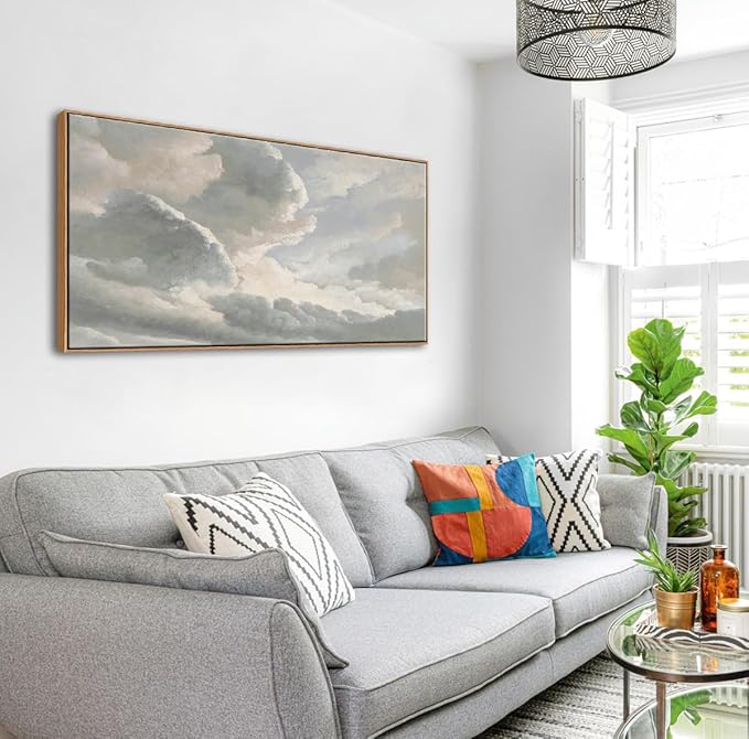 DJSYLIFE Framed Canvas Wall Art, Clouds with a Sunset Vintage Painting Prints, Classical Sky Cloud Pictures Nature Wall Art, Modern Farmhouse Country Decoration, Home Bedroom Living Room Decor 20"x40"