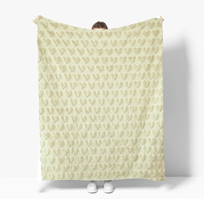 Horaldaily Valentine Blanket Throw, Beige Love Heart Soft Fuzzy Plush Faux Fur Cozy Blankets for Couch Sofa Bed Lounging, Ideal Gifts for Kids Adults Wife Self, 50x60