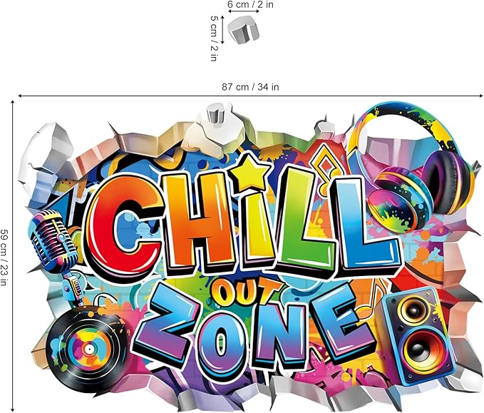 decalmile 3D Chill Out Zone Game Wall Decals Video Gaming Gamer Headset Wall Stickers Boy Kids Bedroom Teenagers Playroom Home Decor