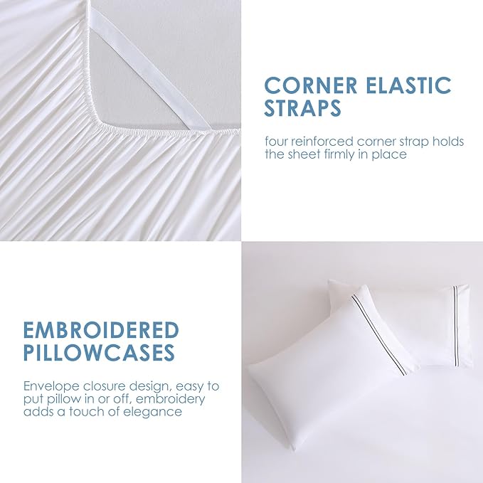 JSD White Twin Sheet Set with Side Pocket Corner Straps, 3 Piece Soft Kids Microfiber Bed Sheets Extra Deep Pocket