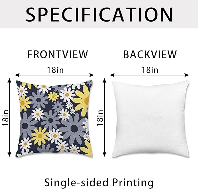 Hexagram Spring Summer Pillow Covers 18x18 Set of 4, Outdoor Floral Daisy Decorative Dark Blue Throw Pillow Covers, You are My Sunshine Farmhouse Cushion Case for Couch Sofa Indoor Decor(No Insert)