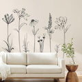 Boho Black Flower Wall Decals Simple Sketch Wildflower Floral Wall Stickers for Girls Bedroom Living Room Bathroom Office Adult Home Decor