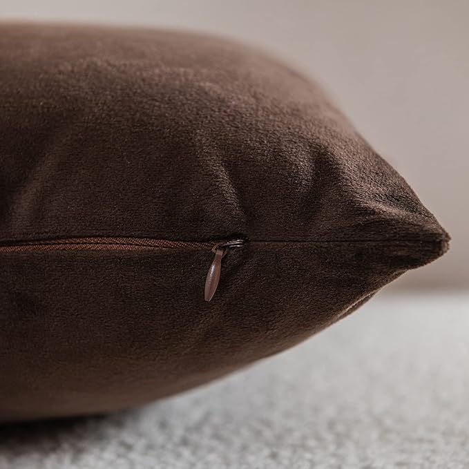 DEZENE Throw Pillow Covers 22x22 Chocolate Brown: Pack of 2 Cozy Soft Velvet Square Modern Luxury Decorative Throw Pillow Cases for Sofa Couch Living Room Bed Home Decor
