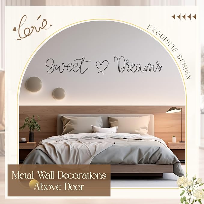 Yousoontic Sweet Dreams Wall Decor Above Bed Minimalist Metal Bedroom Wall Art Modern Sweet Dreams Decorative Metal Sign for Home Bedroom Hotel Dormitory Door Decorations, 29.15'' Total Length(Black)