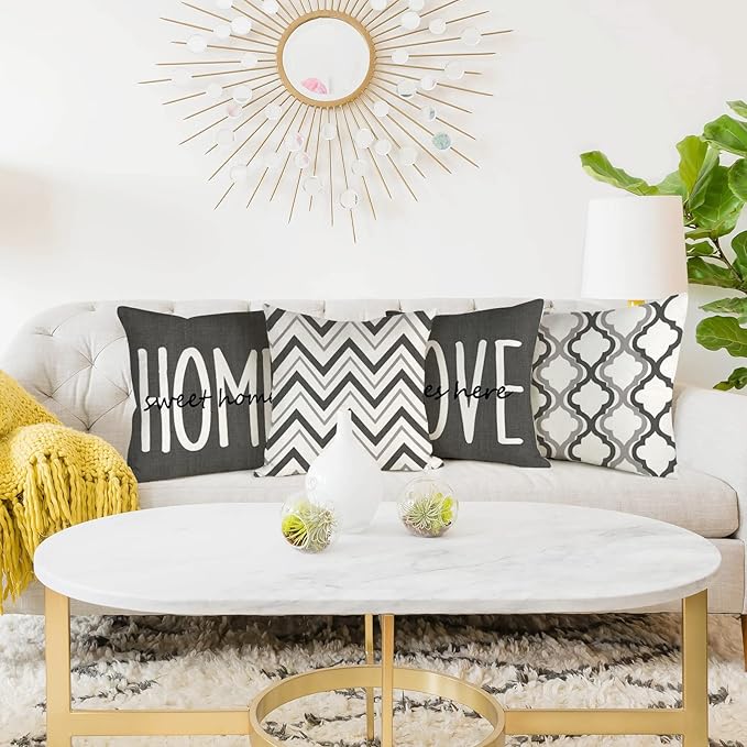 YCOLL Farmhouse Pillow Covers 18x18 Set of 4 Throw Pillow Covers Rustic Linen Decorative Pillows Square Cushion Covers for Home Decor