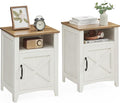VASAGLE LIRY Collection - Farmhouse Nightstand with Barn Door, Set of 2, Bedside Table with Storage, Side End Table, Night Stand, Open Compartment, for Bedroom, Rustic White and Honey Brown ULET809K41 | with Barn Door, with Storage, Open Compartment, f...