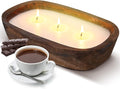 Threlaco 1 Pack 10 Inch Wood Dough Bowl Candles Home Rustic Dough Bowl Soy Candle 3 Wick Scented Candles Gifts for Men Women Farmhouse Table Centerpiece Home Decor for Christmas(Hot Cocoa)