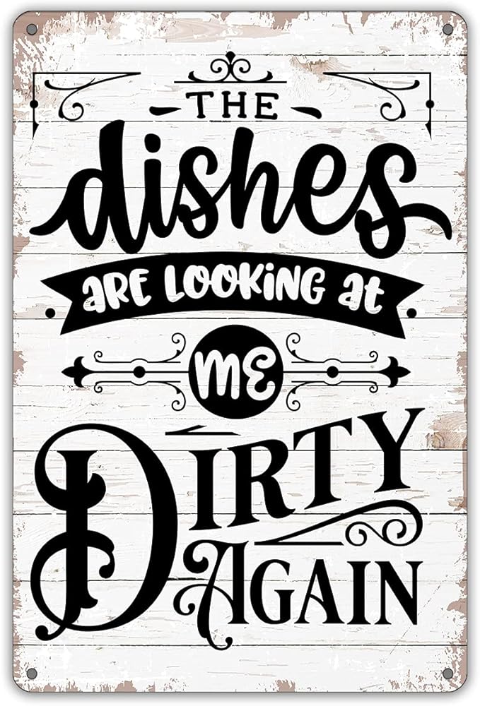 QIONGQI Funny Kitchen Quote The Dishes are Looking at Me Dirty Again Metal Tin Sign Wall Decor Rustic Kitchen Signs with Sayings for Home Kitchen Decor Gifts
