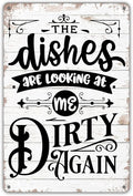 QIONGQI Funny Kitchen Quote The Dishes are Looking at Me Dirty Again Metal Tin Sign Wall Decor Rustic Kitchen Signs with Sayings for Home Kitchen Decor Gifts