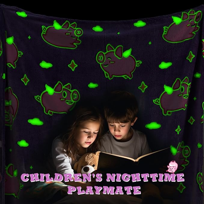 Pig Glow in The Dark Blanket - Soft Fleece Animal Pig Throw Blanket for Girls Age 3-12, Cute Pink Pigs Toys Gifts for Girls, Teens, Birthday, Kids Room Decor 50"x60"