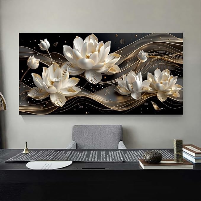 Bamdeya Large Picture Bedroom Wall Decor Abstract Canvas Poster Prints Browm White Flower Wall Art Petals Modern Framed Art Office Artwork for Walls Living Room Decor Kitchen Home Decorations