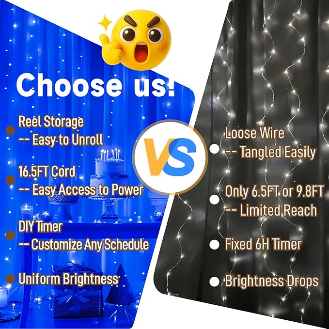 HXWEIYE 300LED Untangled Curtain Lights, 9.8x9.8Ft USB Fairy Twinkle String Lights with Remote and DIY Timer, 8 Modes Window Wall Hanging Light for Bedroom Dorm Backdrop Room Decor, Blue