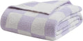 bearberry Fuzzy Checkerboard Grid Throw Blanket Knitted Soft Cozy Warm Microfiber Blanket Decor for Couch Sofa Bed Travel Home (Purple, 40''x50'')