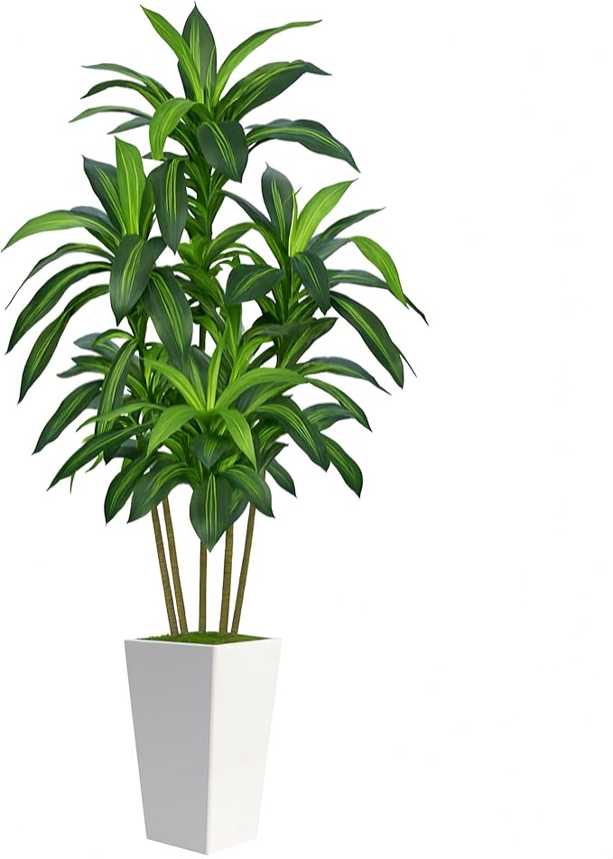 7FT Artificial Dracaena Tree, Fake Tree Indoor with White Tall Planter, Tall Artificial Plants Indoor, Artificial Silk Tree for Home Office Decor Plants Indoor Outdoor (White)