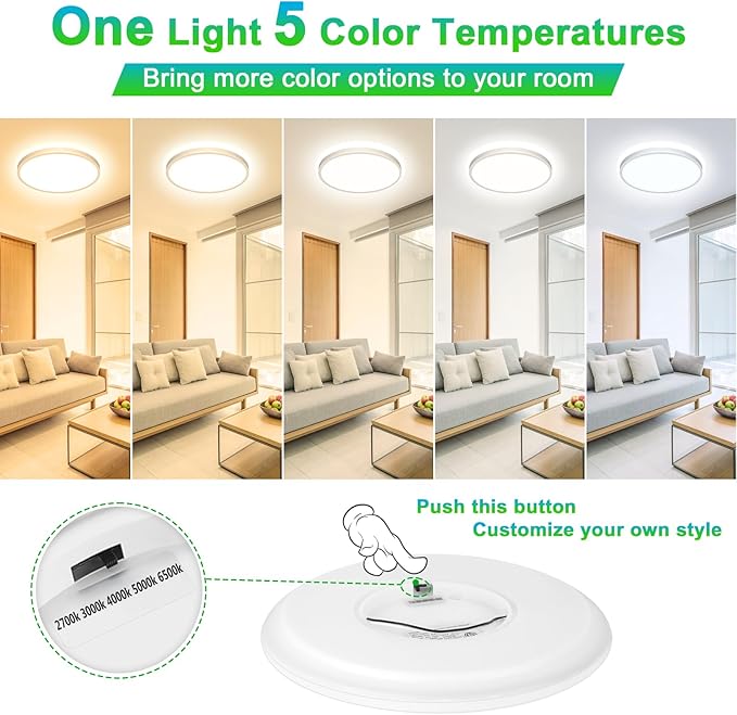 16.5Inch LED Flush Mount Ceiling Light Fixture, 32W LED Ceiling Light 5 Color Temperature in One (2700K-6500K), 4200 LM Super Thin Round Panel Lights for Bedroom, Living Room, Kitchen, Laundry, 1-Pack