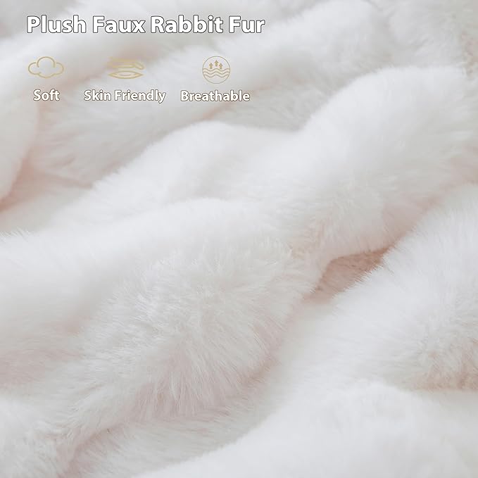 LIFEREVO Luxury Fluffy Faux Rabbit Fur Throw, Plush Fuzzy Bubble Blanket for Couch Sofa, Soft Cute Furry Bed Blanket Home Decoration, Shaggy Lap Throw for Bedroom Living Room Office, 50x60, White