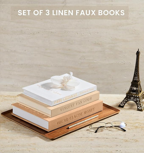 Aesthetic Decorative Books - Coffee Table Books Decor - Faux Decor Book Storage Box for Decoration - Set of 3 Linen Fake Book for Home Table Decor - Bedside Tables Decors - Home Room Bookshelf Decors
