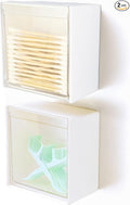 Qtip Holder Wall Mount for Cotton Swabs, Balls, Pads, Hair Ties,Floss Picks- Small Plastic Bathroom Wall Organizers and Storage Set,Bedside Shelf,Home Decor,Dorm Room Essentials (2)