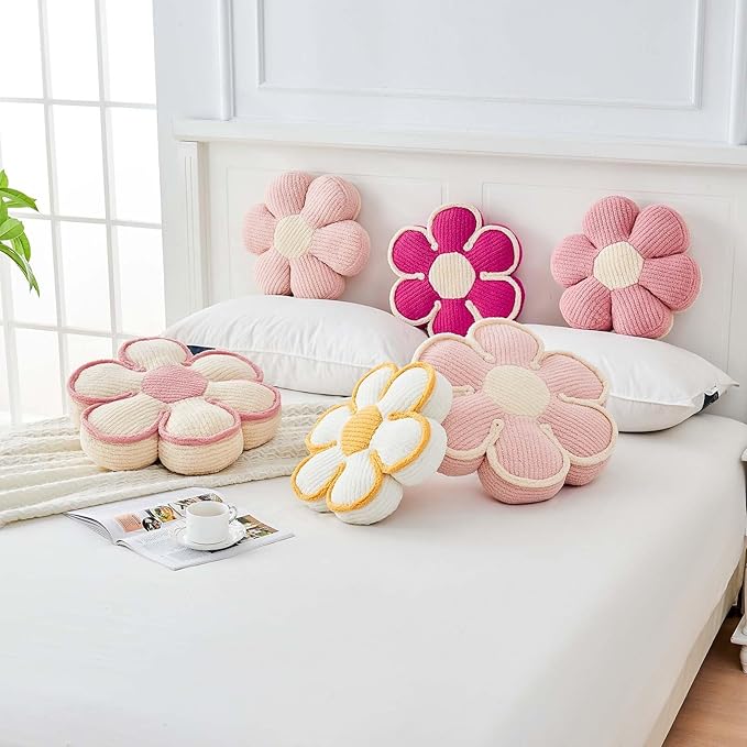 Kcvvcr Flower Pillow, Soft Flower Decorative Throw Pillow, Cute Daisy Flower Shaped Seating Floor Cushion Room Décor Plush Pillows for Sofa Couch Bed (13.7 Inch, Ivory)