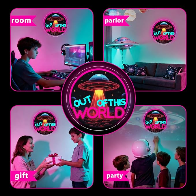 Out of This World Neon Sign,The World is Yours Neon Signs for Man Cave Gaming Room Decor,Galactic LED Wall Art for Home Bar Party Space Inspired Decor,Gift for Space Lovers