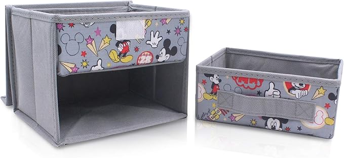Finex Foldable Collapsible Storage Organizer Box for Desk with Flip Top Lid & Removable Drawer - Gray Mickey