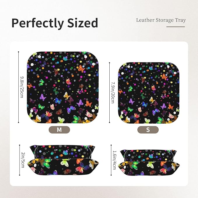 Starry Butterfly Leather Vanity Tray Desktop Storage Organizer, Decorative Catchall Perfume Tray, Bathroom Valet Tray,Nightstand Caddy Holder for Keys Phone Wallet Coin Jewelry, S