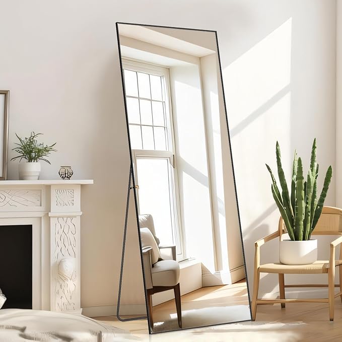 Mirror Full Length, Upgraded Body Wall Mirrors with Shatter-Proof Glass, Floor Standing, Hanging or Leaning, Tall Mirror with Stand Aluminum Alloy Frame for Bedroom Cloakroom