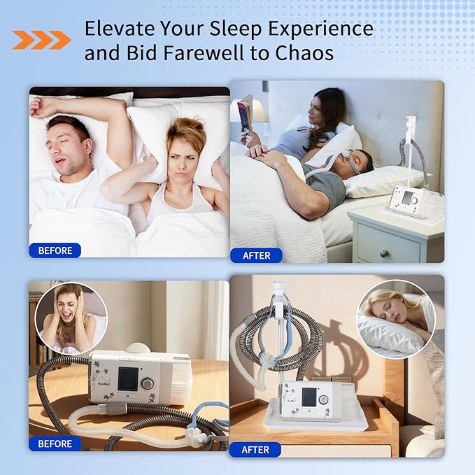 Bedside Retractable CPAP Hose Holder - (Wall-Damage-Free) White Adjustable Height Hook for Hanging Mask & Tubing to Keep CPAP Supplies Tidy & Boosts Sleep Quality