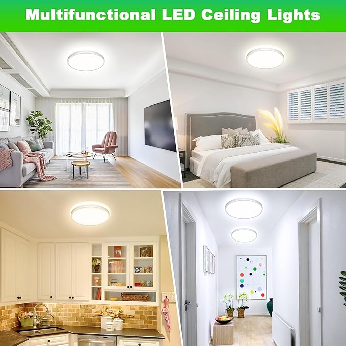 2-Pack 16.5 Inch Dimmable LED Flush Mount Ceiling Lights, 32W 4200 LM LED Ceiling Light Fixtures, 2700K/3000K/4000K/5000K/6500K Selectable, Ultra Thin White Panel Lights for Bedroom, Kitchen, Bathroom