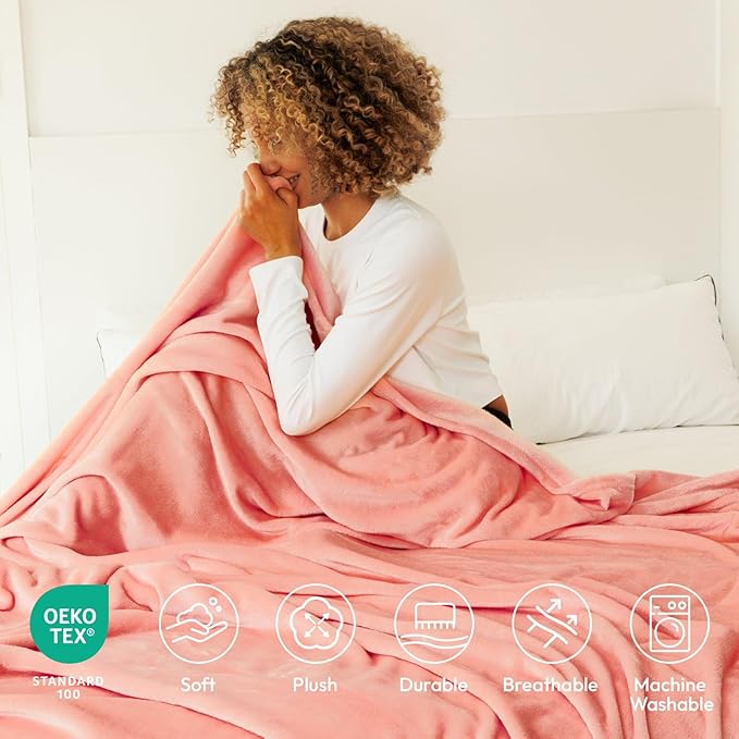 NANPIPER Fleece Blanket - Lightweight Warm Throw for Adults All-Season Rose Tan Pink 50"x60"