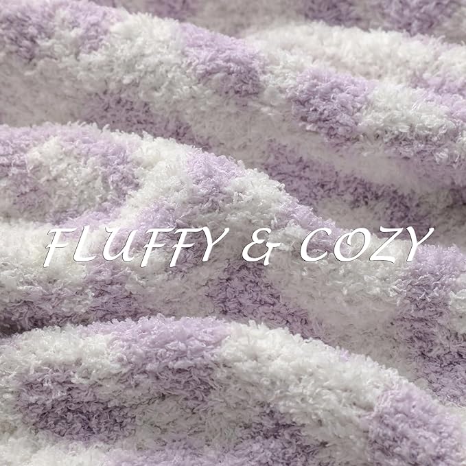 bearberry Fuzzy Leopard Knitted Throw Blanket Soft Cozy Warm Microfiber Blanket for Couch Sofa Bed Travel (Purple/Cream, 51"x70")