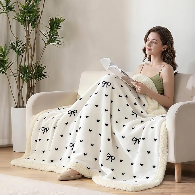 Fluffy Reversible Fleece Blanket Queen Size 90"x90" - Soft Warm Throw for Bed/Couch - Stylish Winter Home Decor, Christmas Birthday Gift for Women Girls