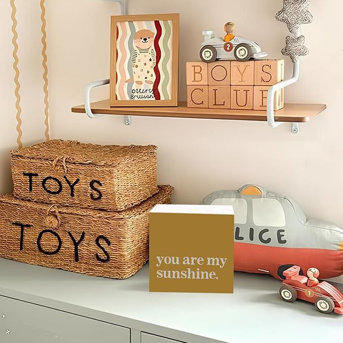 Lacama Inspirational You Are My Sunshine Wooden Box Sign, Yellow Motivational Decorations Wood Block Signs, Inspirational Wood Sign for Kids Room Nursery Desk Shelf Wall Decor 5x5 Inches