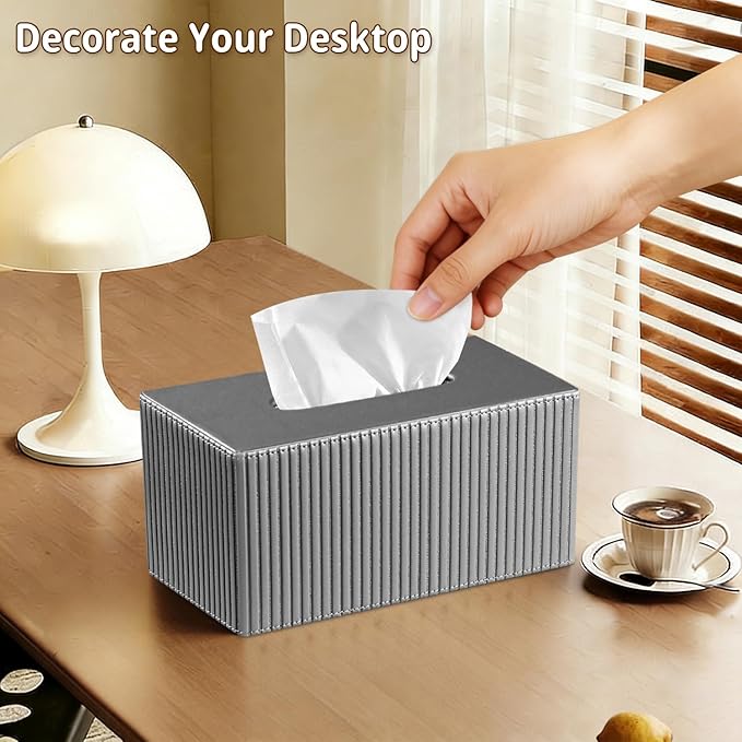 PUSU Plus Rectangular PU Leather Tissue Box Cover with Buckle Bottom - Modern Facial Tissue Dispenser Holder for Bathroom Vanity, Bedside Table, Bedroom, Office & Home Decor